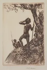 Benjamin Edwin Minns, Untitled, Aboriginies etching signed lower right: B. E. Minns 19 x 12cm, etching