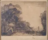 Elioth Gruner, The Slip-Rail c.1920 drypoint signed lower right: E Gruner 10.5 x 13.5cm, etching