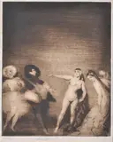 Norman Lindsay, Danse Macabre 1917 drypoint etching and roulette 20.5 x 25.5cm