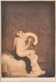 Lady with Fan etching, rare proof 27.5 x 20cm by Norman Lindsay, etching, sold Nov 2014