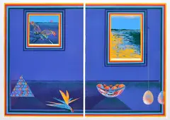 Mykal Zschech, Purple Interior 2 coloured lithograph in two parts 7/15 78 x 112cm (overall), lithograph