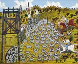 Sam Byrne, Rabbit Plague Round Up Ends in Old Mine oil and enamel on board signed lower right: Sam Byrne, oil