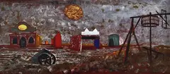 Bernard Hesling, Landscape 1966 enamel on metal signed and dated lower left: HESLING 66 46 x 102cm