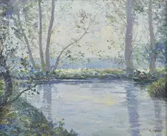 Edward Officer, On the Water oil on canvas signed lower right: E. Officer 36 x 44.5cm, oil