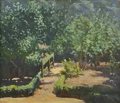 Edward Officer, Garden Scene oil on canvas signed lower left: E. Officer 45 x 54cm, oil