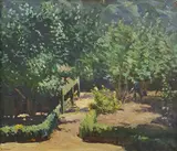 Edward Officer, Garden Scene oil on canvas signed lower left: E. Officer 45 x 54cm, oil