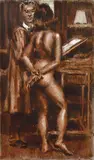 Colin Colahan, artist's estate auction, france Self-Portrait with Model mixed media on paper, mixed media