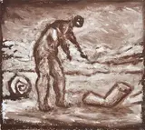Peter Booth, Figure and Snail mixed media on paper unsigned 23 x 26cm