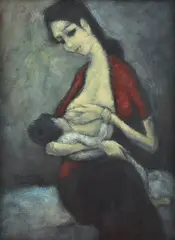Phạm Hậu, TO BE RESEARCHED- IF ARTIST CONFIRMED 3,000-5,000 Mother and Child 1966 oil on canvas signed and dated mid left: pham hau 66 72 x 53cm, oil