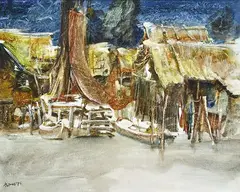 Ho Khay Beng, re-offer SEPT2014. already reduced CR 8/5/14 Fishing Village 1973 oil on canvas signed and dated lower left: BENG 73, oil