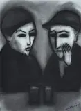 Robert Dickerson, 1600 low res Drinking at the Bar charcoal on paper signed lower right: DICKERSON 37 x 27.5cm, drawing