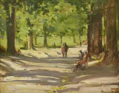 Alexander Colquhoun, A Stroll Through the Park, oil on board