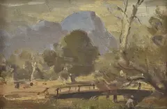 William Dargie, Bridge over Acheron, oil on canvas on board