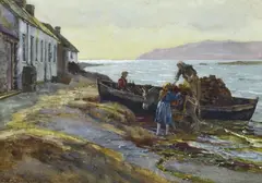 William Henry Bartlett, Unloading the Turf Boat, 1913, watercolour and gouache