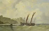 John James Wilson, French Fishing Luggers, oil on canvas