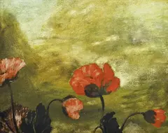 Tim Maguire, Red Poppies, 1989, enamel on paper on canvas
