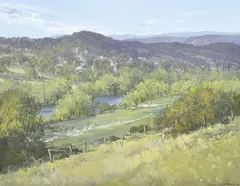 Chris Kandis, Bombala River Landscape, NSW: Midday Heat, 1988, oil on canvas on board