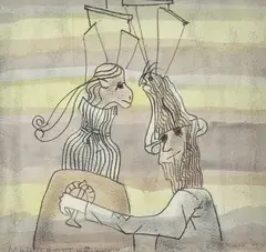 Ludwig Hirschfeld-Mack, Marionettes, 1969, monotype and watercolour