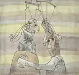 Ludwig Hirschfeld-Mack, Marionettes, 1969, monotype and watercolour