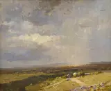 Rubery Bennett, The Shadowed Landscape, Candelo, oil on canvas board
