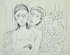 Lovers by Charles Blackman, ink on paper, sold Mar 2014