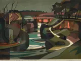 Kenneth Jack, Seven Bridges Over the Maribyrnong - no. 5 Arundel, linocut 10/30