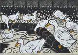 Aileen Brown, Ducks, 1989, linocut 1/20