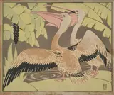 Allan Jordan, Pelicans Drinking, linocut 1/50