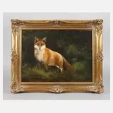 Johan Peter Allroggen, Fuchs am Waldrand, Öl auf Sperrholzplatte