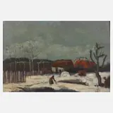 Kattz, Dorf in Winterlandschaft, Öl auf Sperrholzplatte