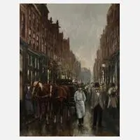 Hennie de Korte, Straßenszene, Öl auf Leinwand