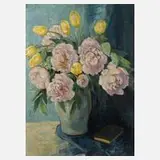 Eugen Nell, Blumenstillleben, Öl auf Hartfaserplatte