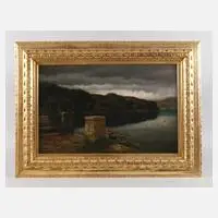 Hermann Rüdisühli, Abend am See, Öl auf Karton