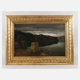 Hermann Rüdisühli, Abend am See, Öl auf Karton