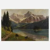 Adolf Schlüter, Sommerliche Eibseeansicht, Öl auf Leinwand und Keilrahmen