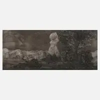 Prof. Ernst Fuchs, "Zyklopische Landschaft", Radierung