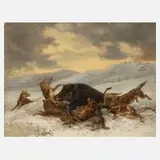 Guido Hammer, Winterliche Sauhatz, 1891, Öl auf Leinwand