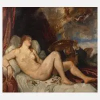 Prof. Oscar Larsen, Danaë vom Goldregen geschwängert, 1926, Öl auf grober Leinwand