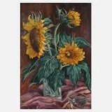 Hermann Mühlen, Sonnenblumenstillleben, 1947, Öl auf Leinwand