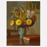 Ernst Müller, Blumenstillleben, Öl auf Leinwand und Karton