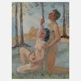 Alfred Müller-Holstein, Junge Familie im Wald, Öl auf Leinwand