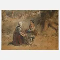 Jan Gerard Smits, Beim Reisig sammeln, Aquarell