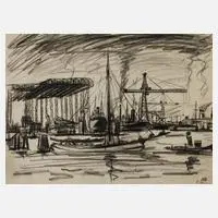 Erich Dieckmann, Hafenansicht, 1896, Kohle auf Papier