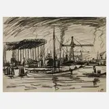 Erich Dieckmann, Hafenansicht, 1896, Kohle auf Papier
