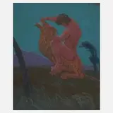 Walther Gasch, Thor im Kampf mit dem Fenriswolf, 1908, Gouache auf Karton