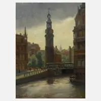 Pietro Armati, Ansicht Amsterdam, Öl auf Sperrholz