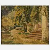 Ida Maria Bauerreiss, Sommerlicher Park, Öl auf Hartfaserplatte