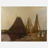 F. Brandt, Im Hafen, Öl auf Leinwand