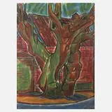 Prof. Eberhard Gollner, Baum vorm Gehöft, Acryl auf Leinwand