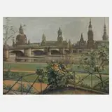 Anton Hickel, Blick auf Dresden, Öl auf Sperrholzplatte